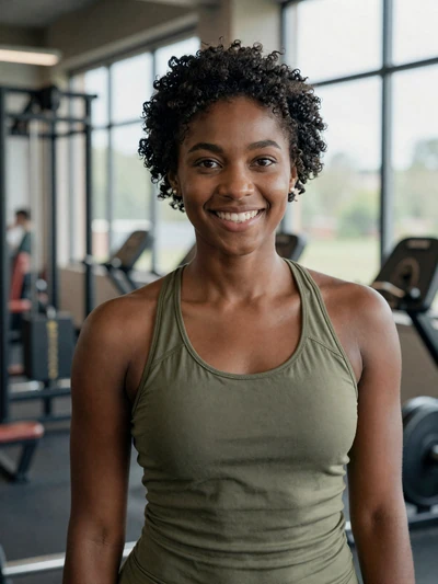 Amara, 26, a fitness enthusiast and verified LunaMeet member photographed at her local gym