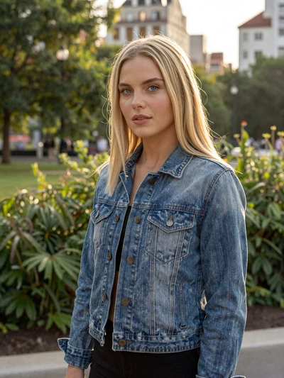 Emma, 24, enjoying a sunny afternoon at a city park while using LunaMeet dating app